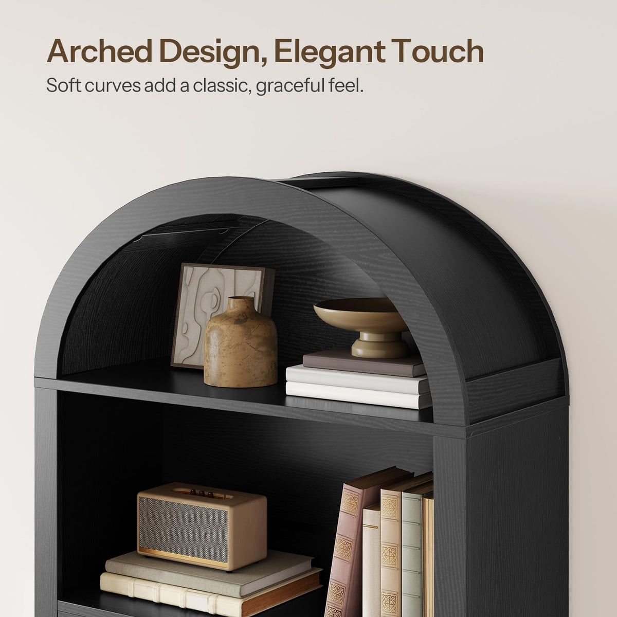 70.9" Tall Arched Wooden Bookcase Q158