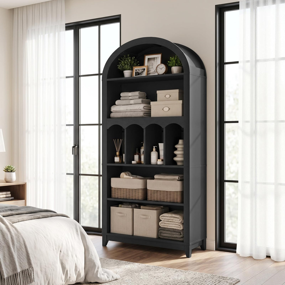 70.9" Tall Arched Wooden Bookcase Q158