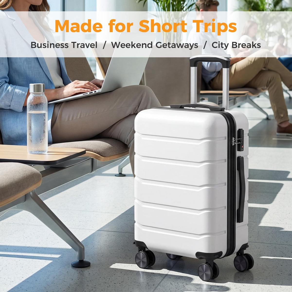 20 Inch White Hard Shell Carry on Luggage D8836