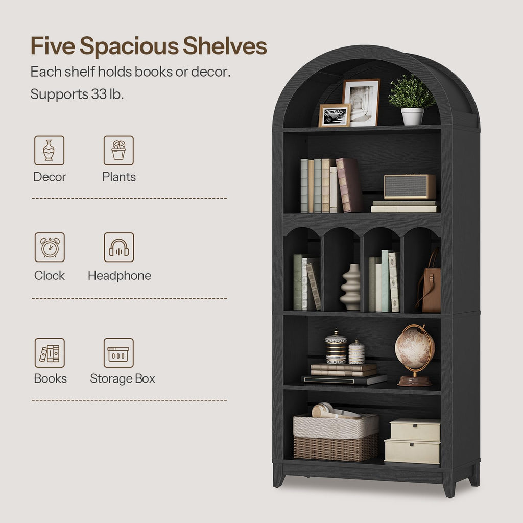 70.9" Tall Arched Wooden Bookcase Q158
