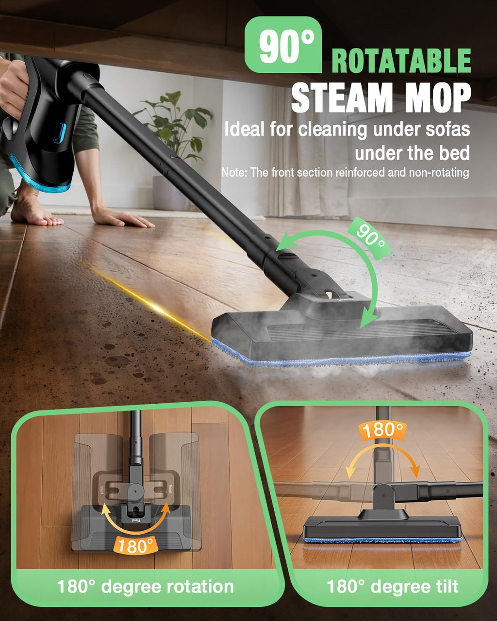 14-in-1 Lightweight Detachable Handheld Steam Mop Black H739766