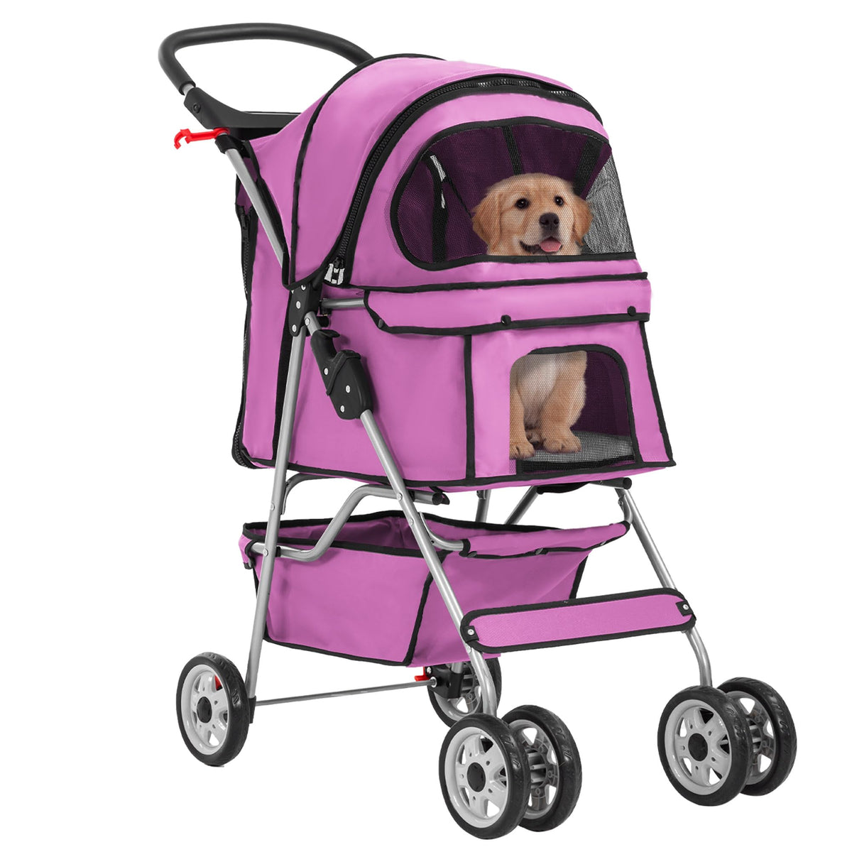 4-Wheel Foldable Pet Stroller Pink Q984