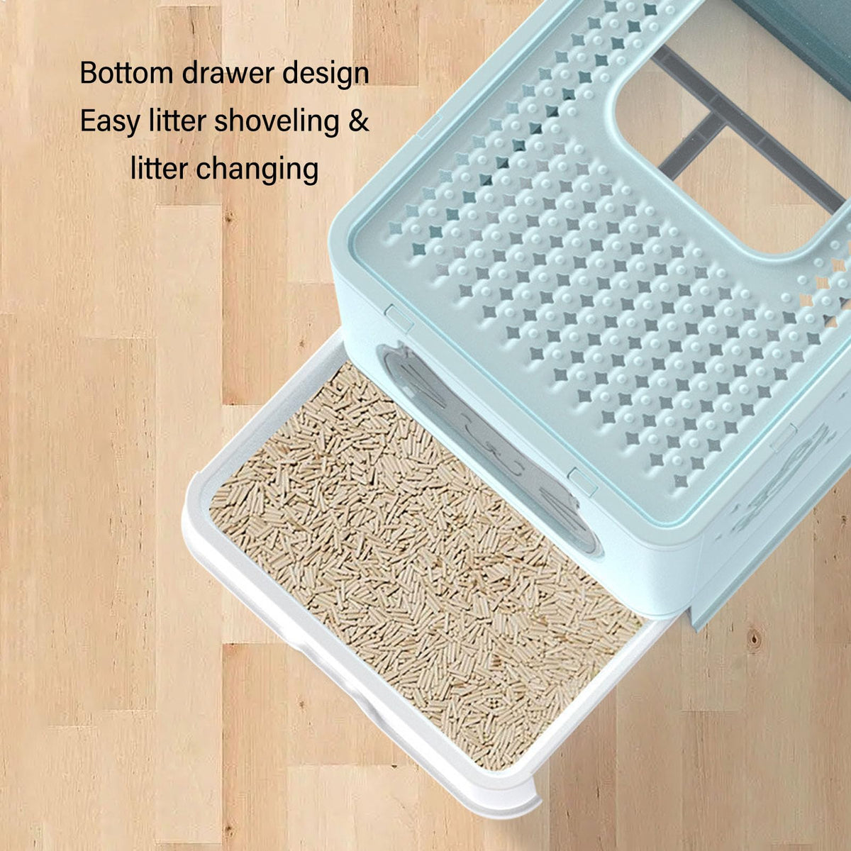 Enclosed Cat Litter Box Top Entry Foldable with Lid Blue G3811