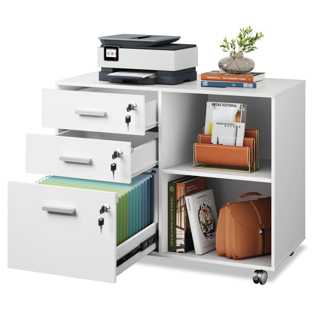White 3 Drawer Wood File Cabinet with Lock B462282