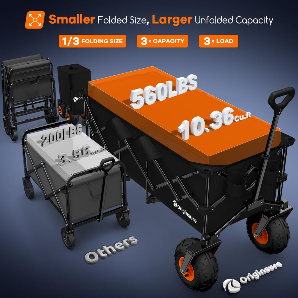 Collapsible Beach Wagon with Balloon Wheels, 560lbs, Black V419904