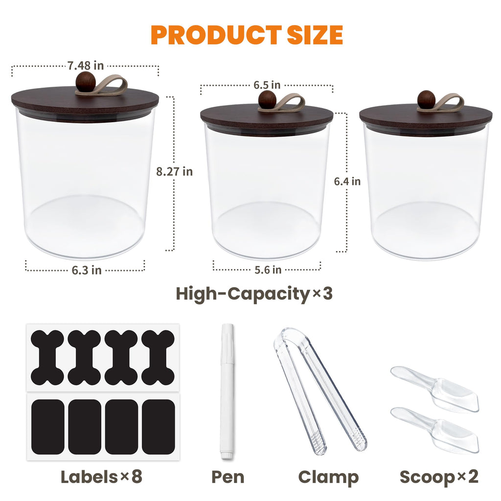 3 Pack Airtight Dog Treat Containers with Bamboo Lids N648