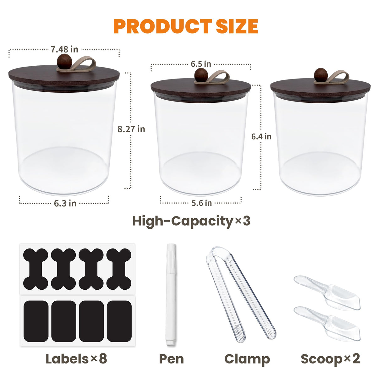 3 Pack Airtight Dog Treat Containers with Bamboo Lids N648