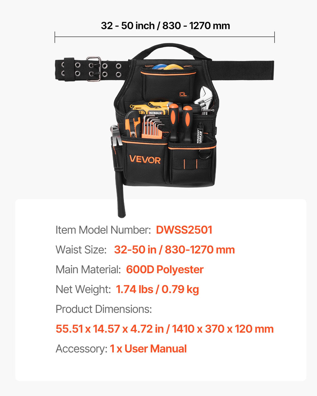 14 Pockets Heavy Duty Adjustable Tool Pouch with Belt P49194