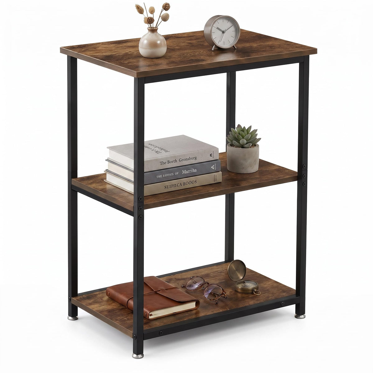 Tall End Side Table with 3-Tier Storage Shelf E28855