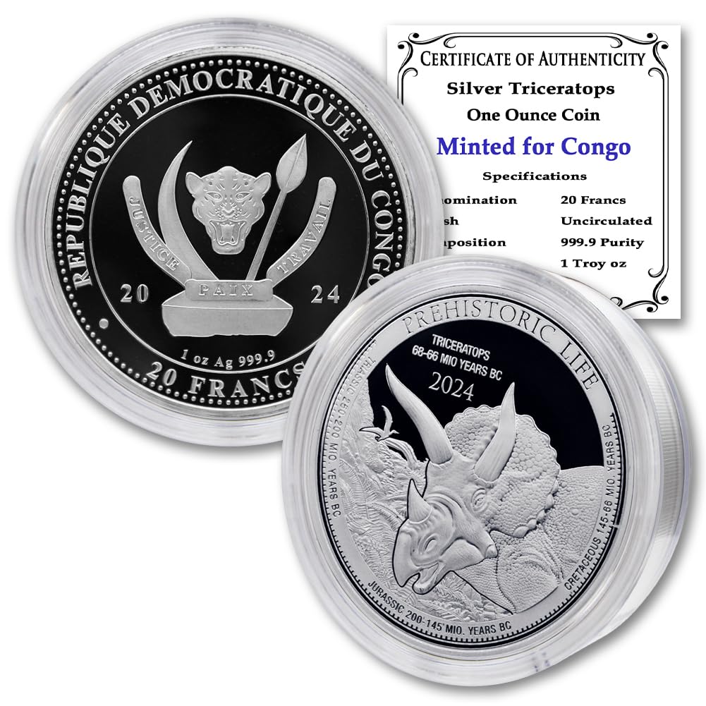 1 oz Silver Triceratops 20 Francs BU S146729