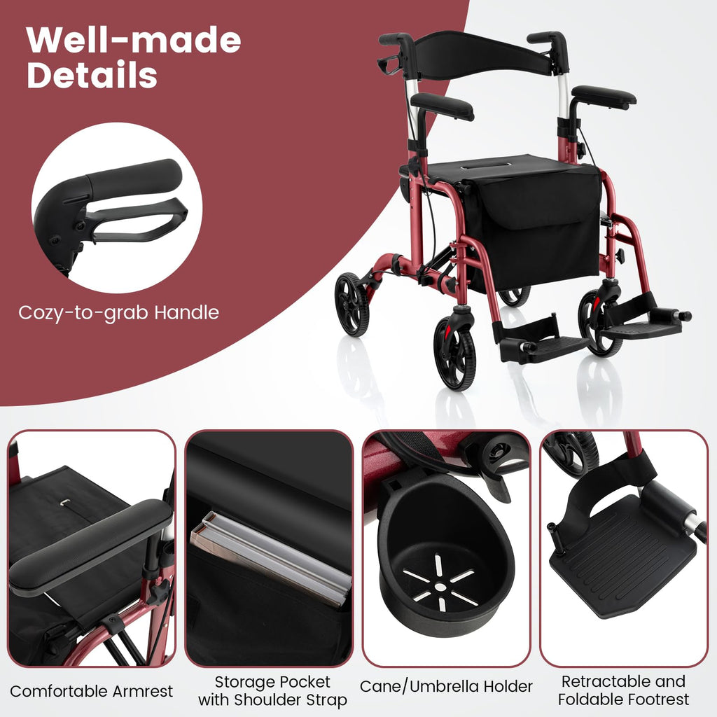 2 in 1 Folding Rollator Walker with Seat A9935
