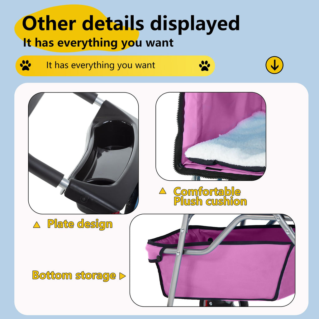 4-Wheel Foldable Pet Stroller Pink Q984