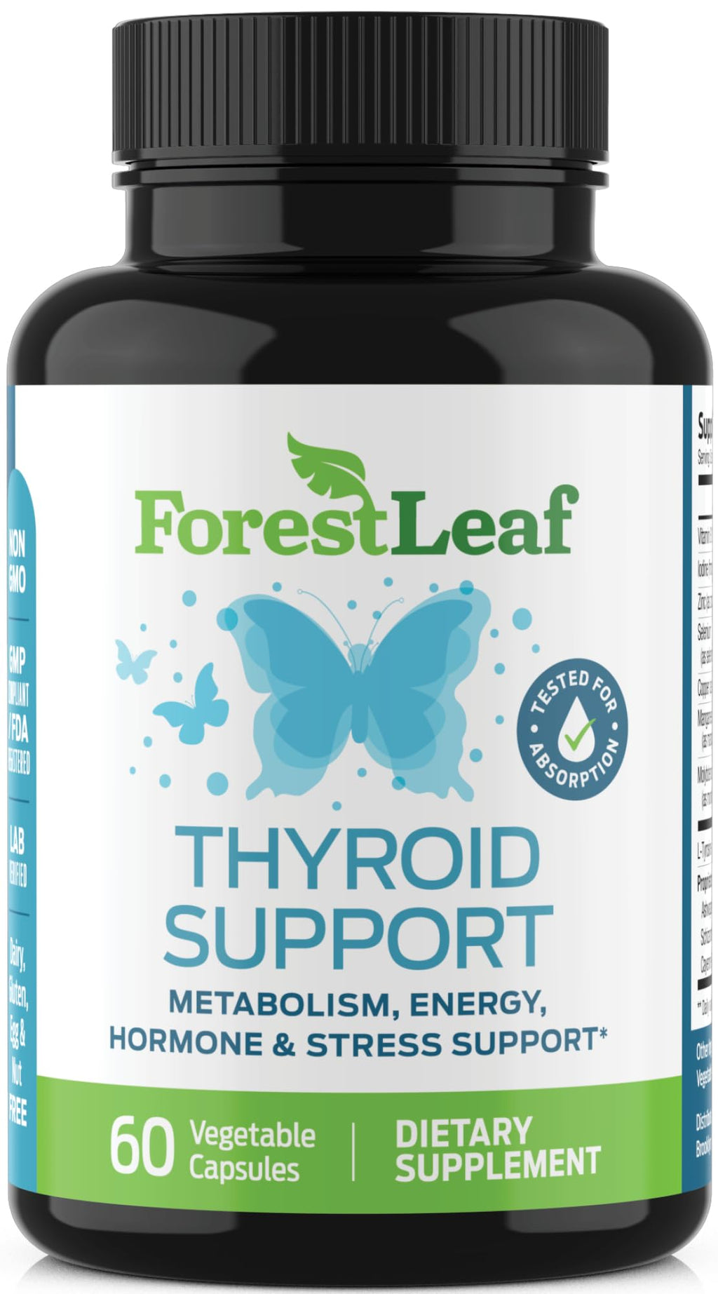 All Natural Thyroid Support Supplement with Iodine, B12, Zinc, Selenium, Ashwagandha - 60 Vegetarian Capsules K182
