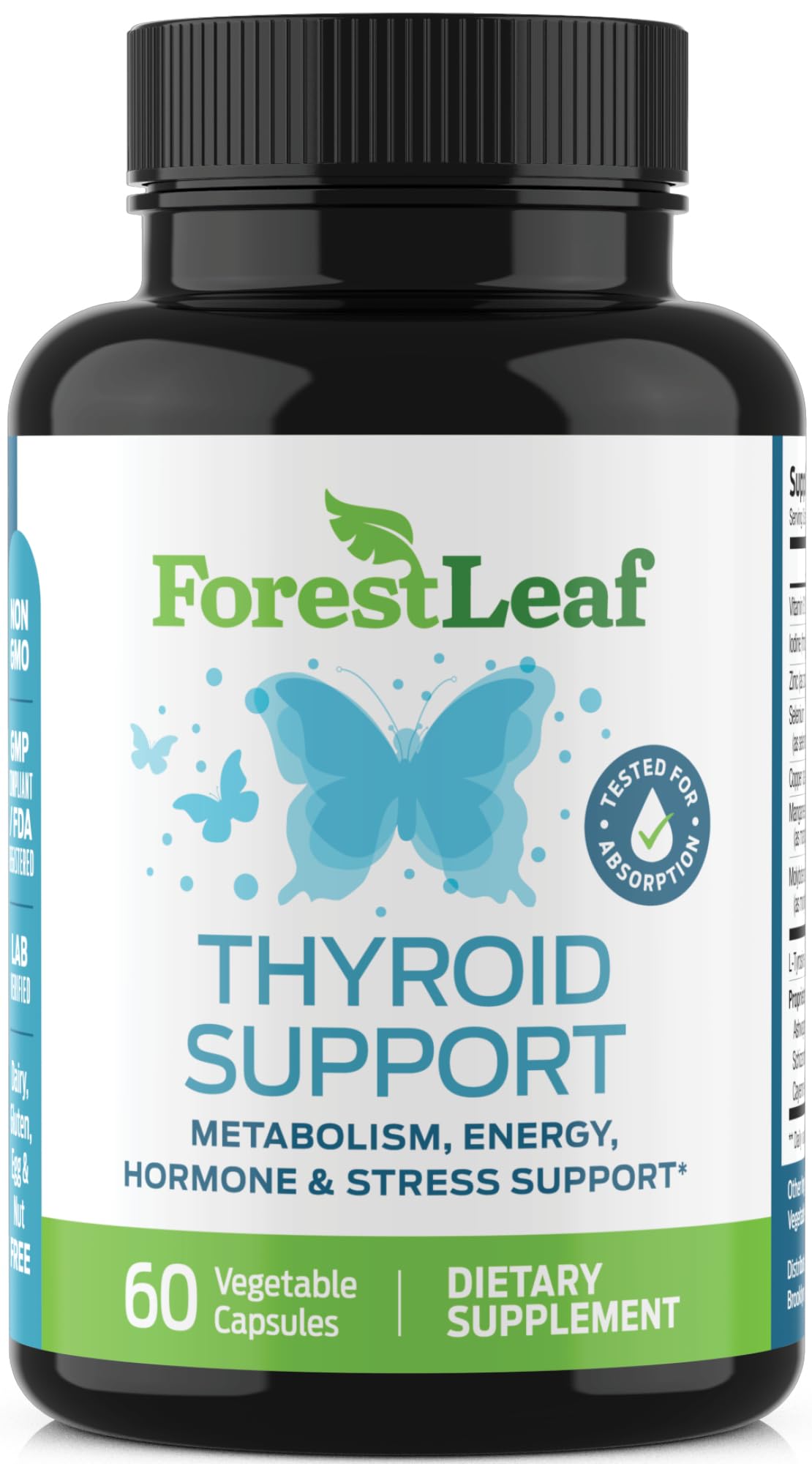 All Natural Thyroid Support Supplement with Iodine, B12, Zinc, Selenium, Ashwagandha - 60 Vegetarian Capsules K182