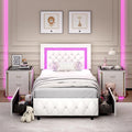 White Twin Bed Frame with Storage Drawers and LED Lights Y5089