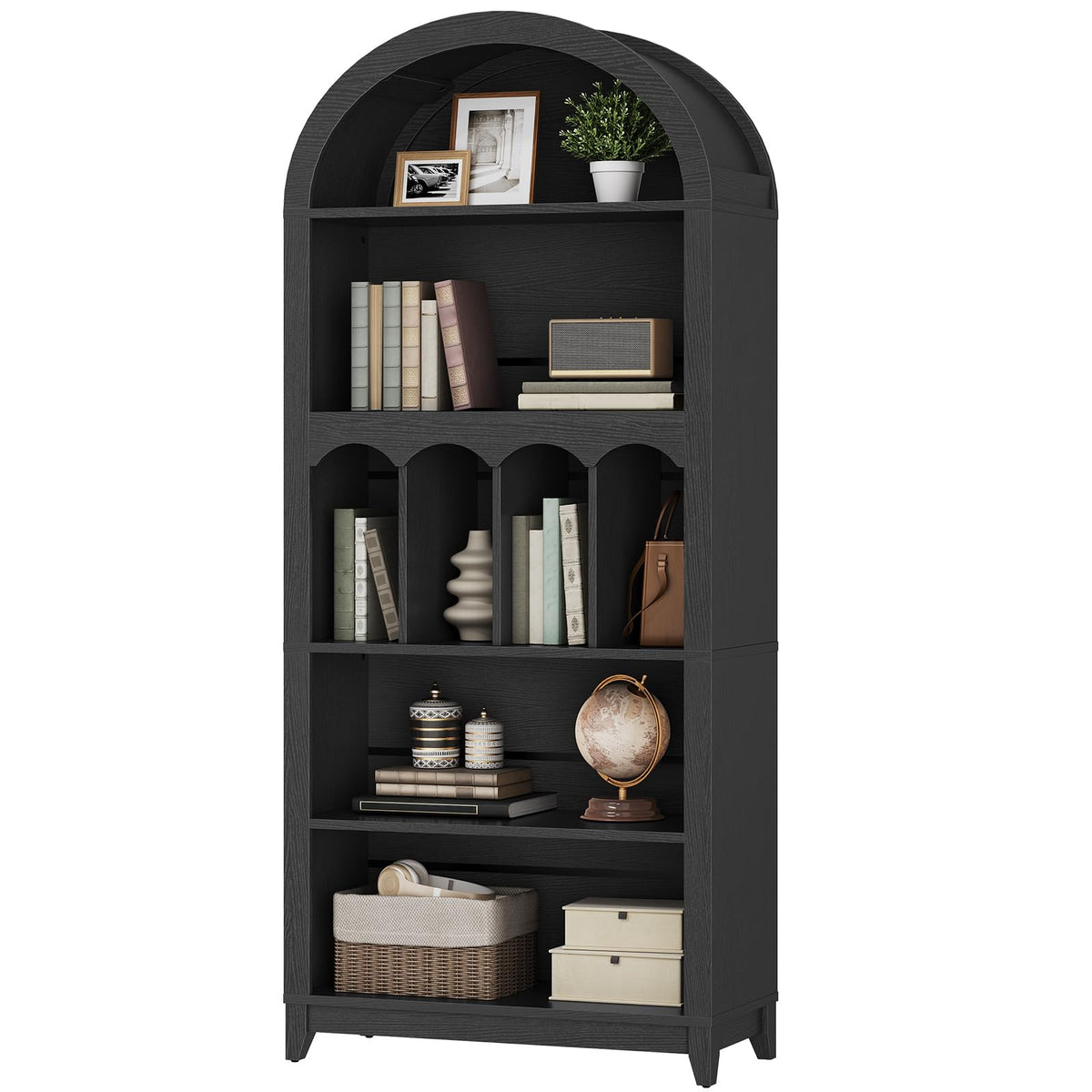 70.9" Tall Arched Wooden Bookcase Q158