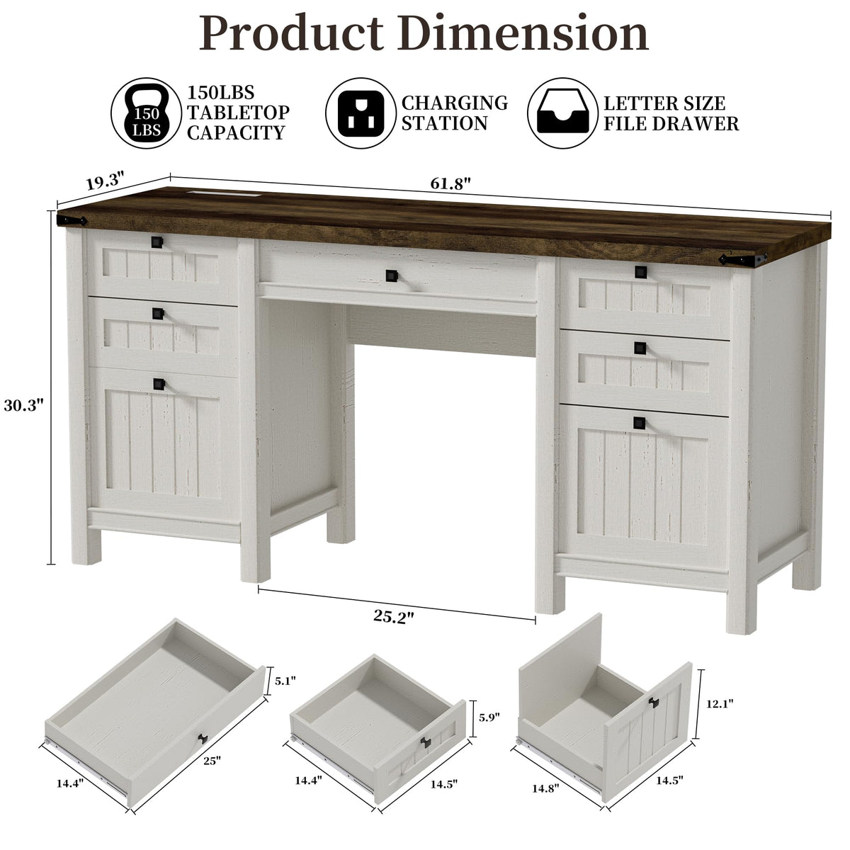 62" Executive Desk with File Drawer & Cabinet I204731