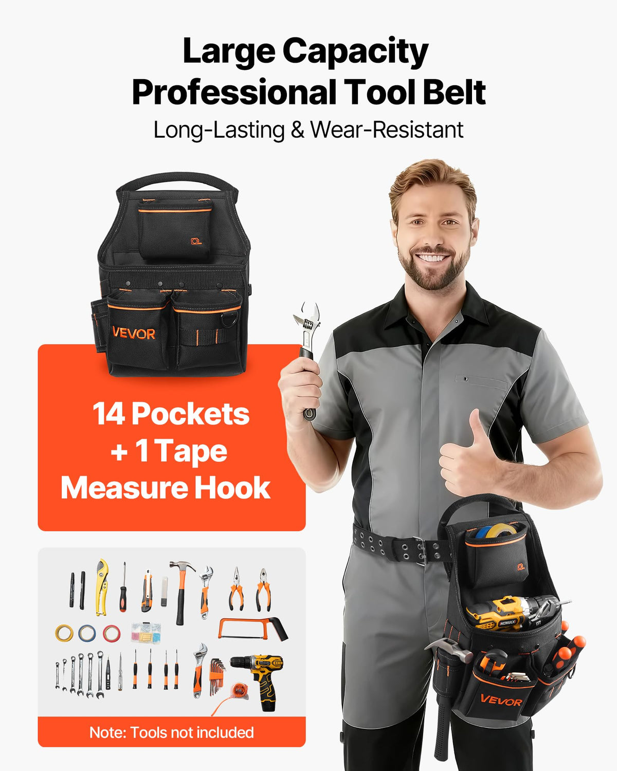 14 Pockets Heavy Duty Adjustable Tool Pouch with Belt P49194