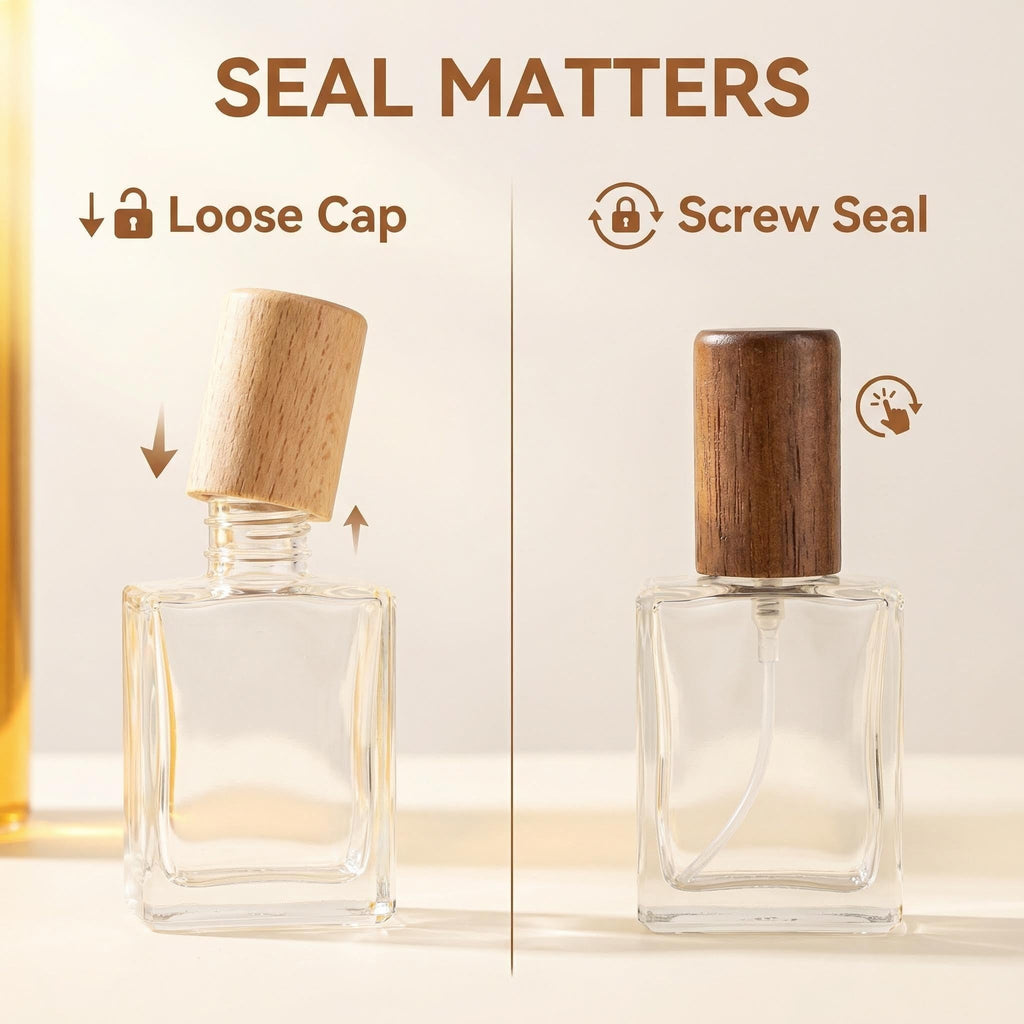 2 Pcs 15ml Clear Mini Glass Perfume Bottle with Wood Lid S923