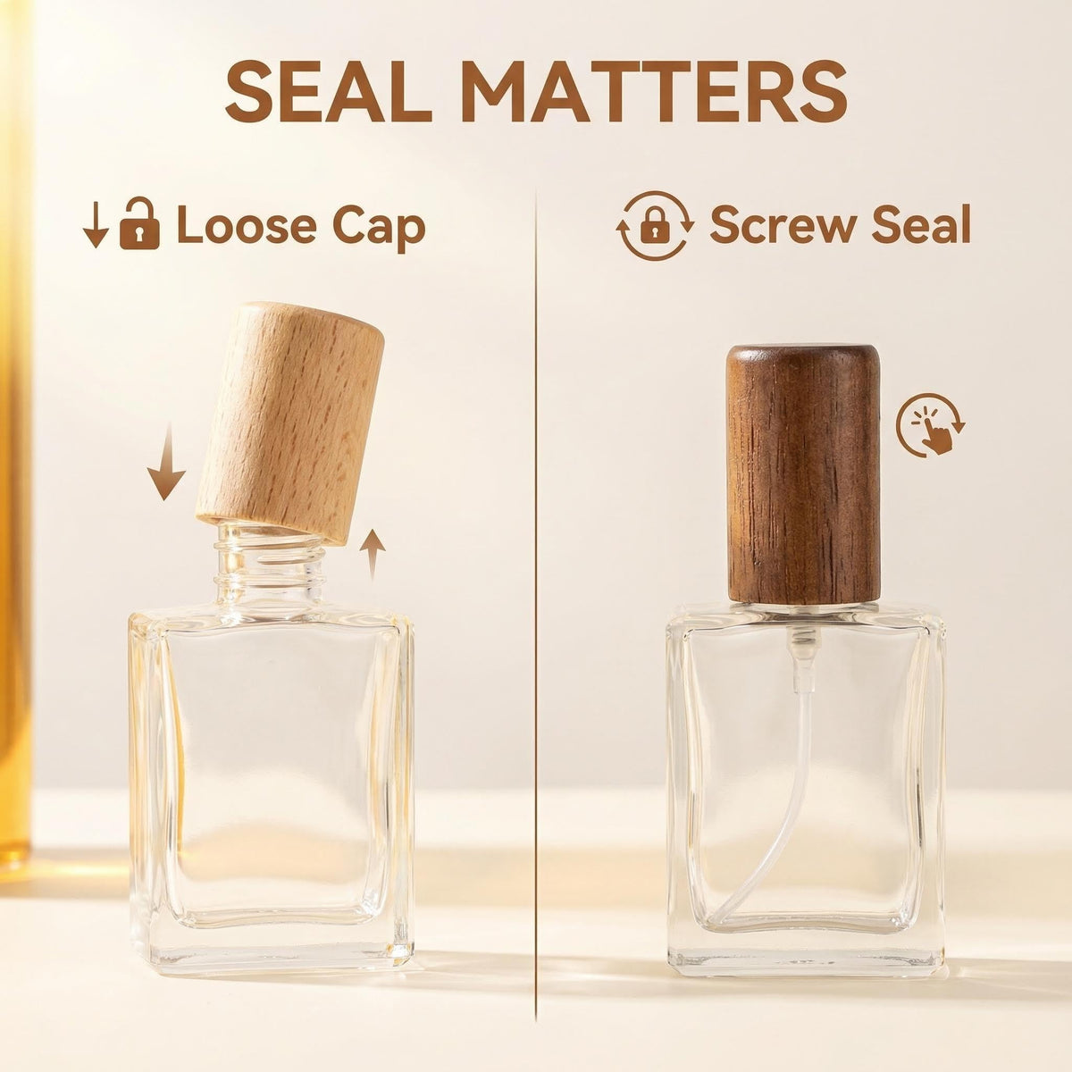 2 Pcs 15ml Clear Mini Glass Perfume Bottle with Wood Lid S923