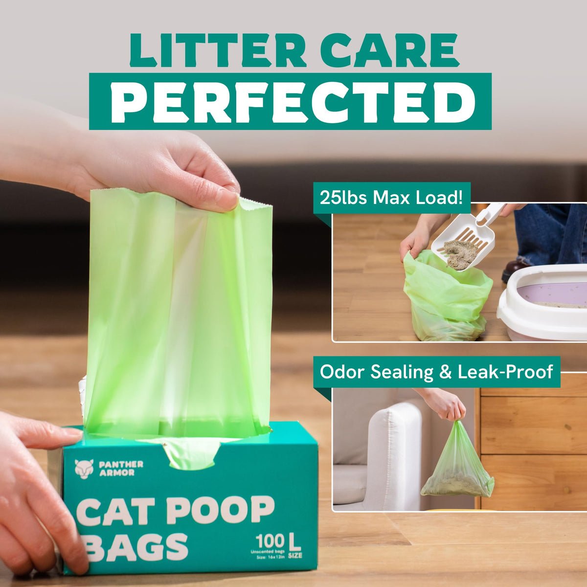 100 Large Compostable Unscented Cat Litter Bags N316