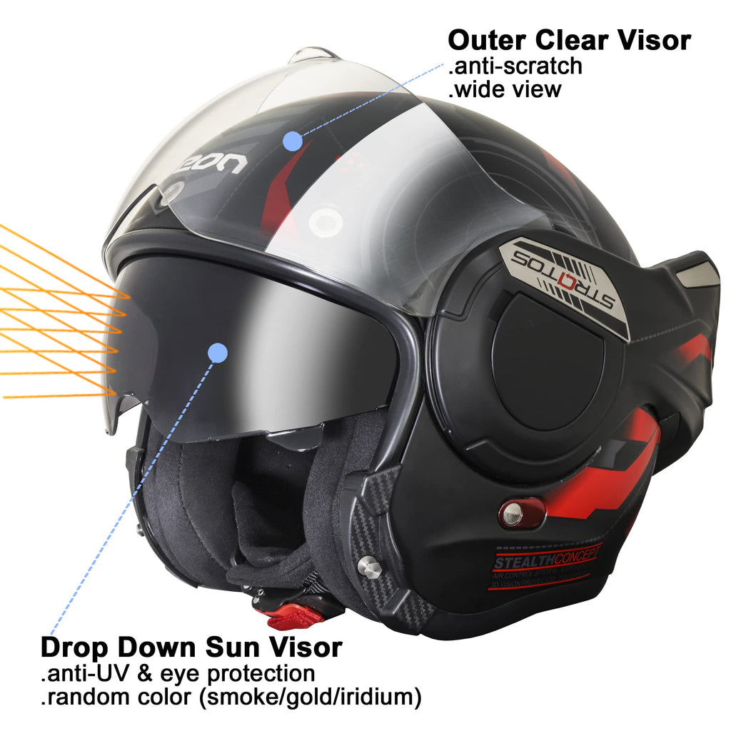 Full Face Motorcycle Helmet DOT Approved Modular with Anti-Fog Dual Visors E330