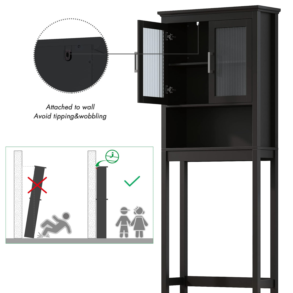 Over the Toilet Storage Cabinet with Glass Doors L1262