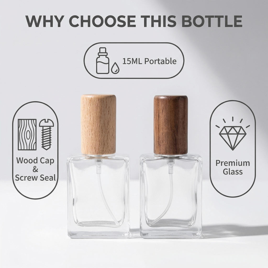 2 Pcs 15ml Clear Mini Glass Perfume Bottle with Wood Lid S923