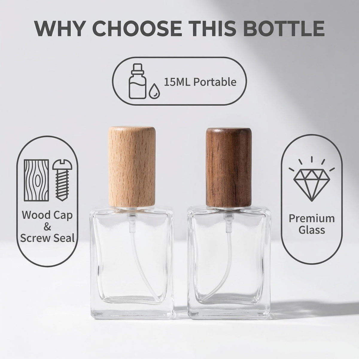 2 Pcs 15ml Clear Mini Glass Perfume Bottle with Wood Lid S923