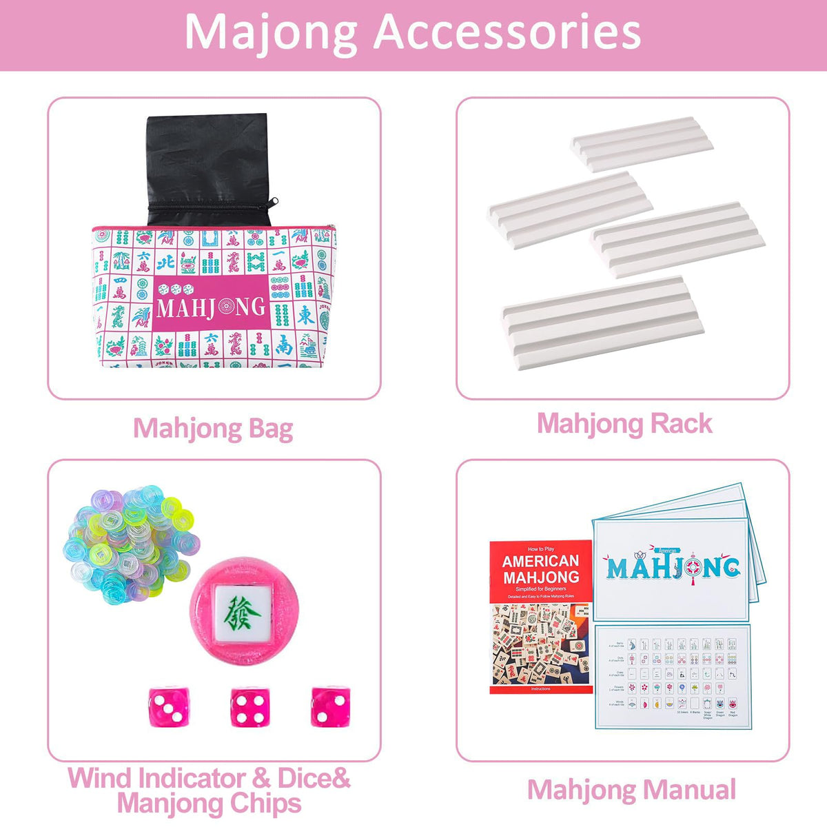 160 Printed American Mahjong Tile Set with 4 Racks & Carrying Bag N695352