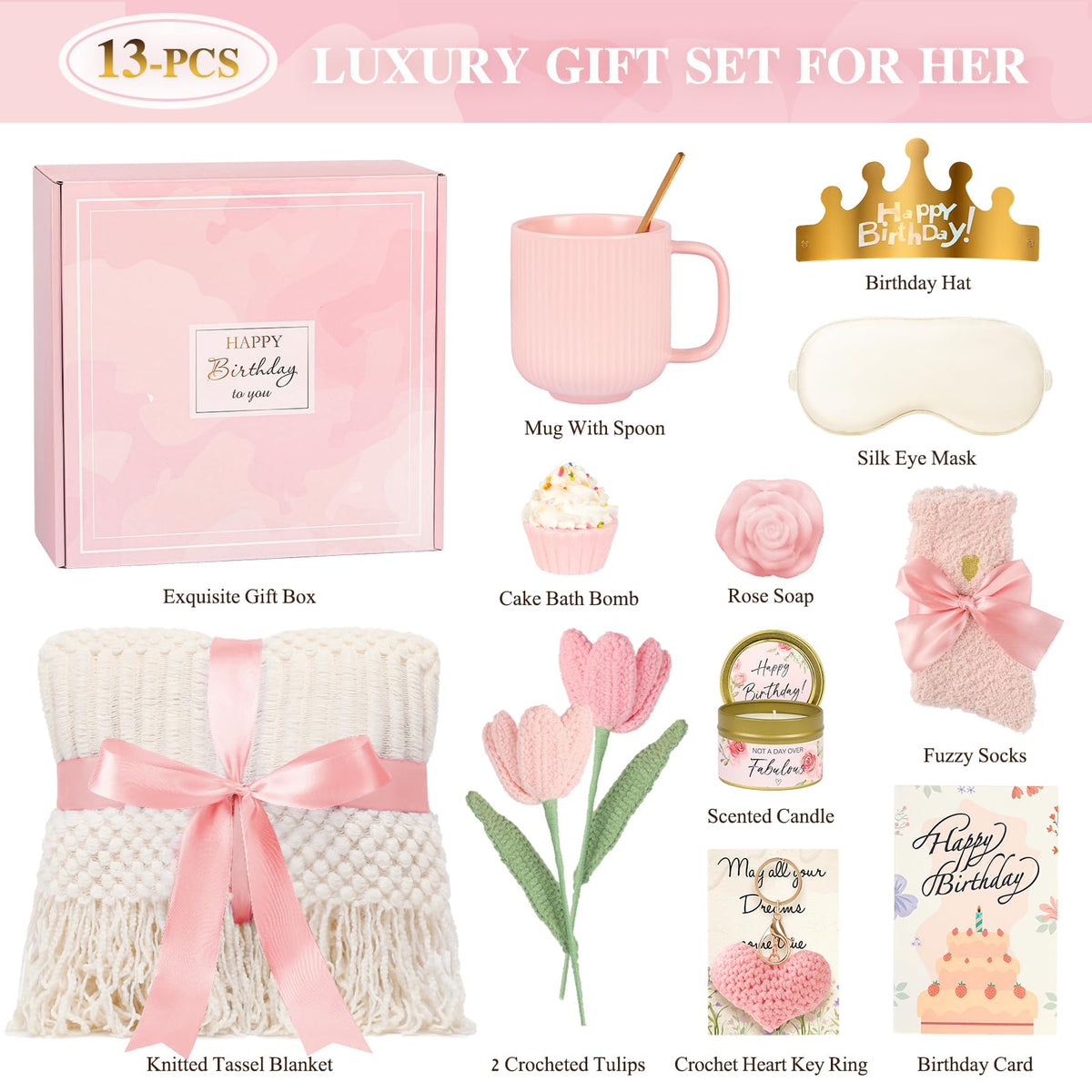 13PCS Spa Self Care Gift Basket Set Rose N110926