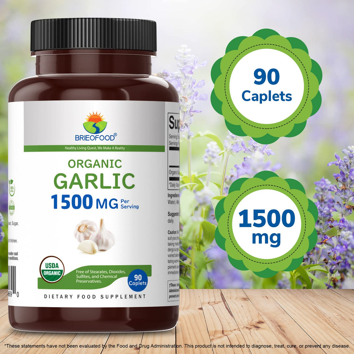 Organic Garlic 1500mg 90 Vegetarian Tablets B742