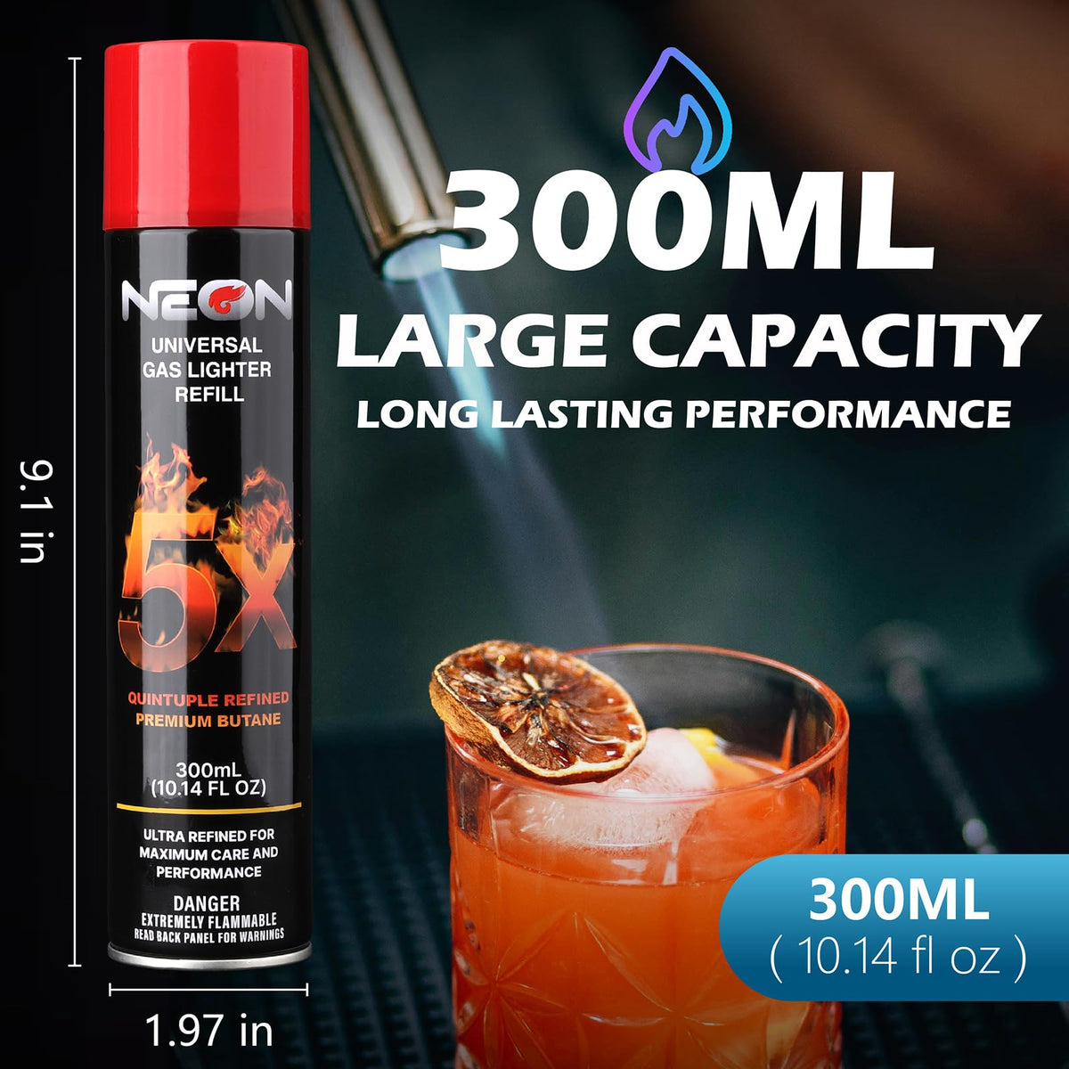 300ml Butane Fuel Refill with Metal Nozzle & 5 Adapters, 12 Cans V130