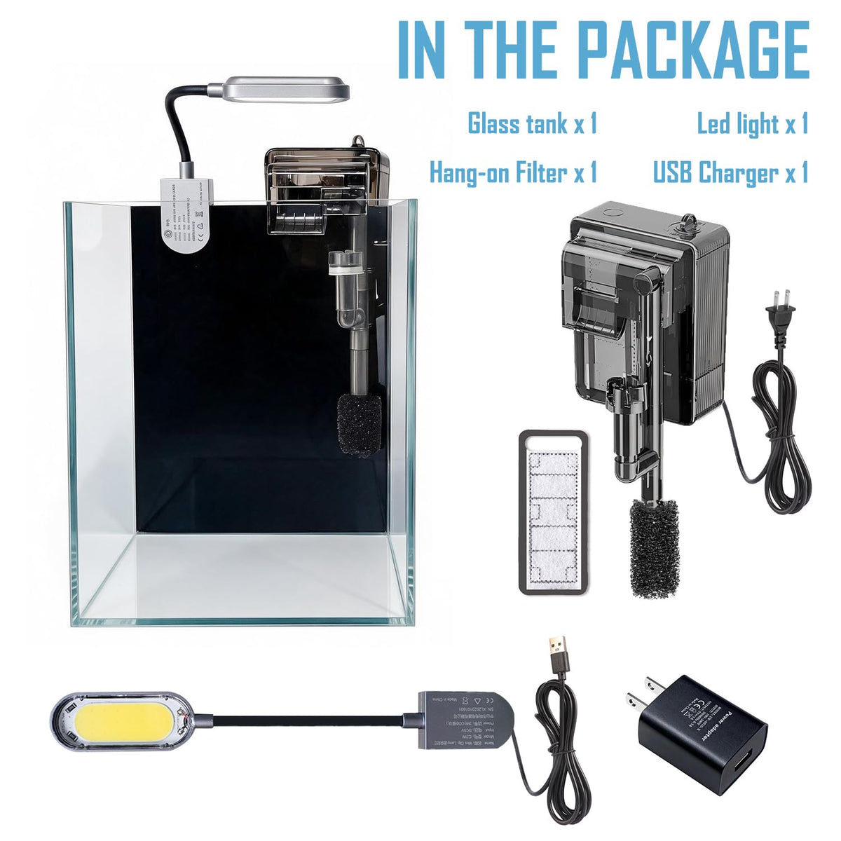 1.5 Gallon Glass Aquarium Starter Kit with Filter and LED Light A289