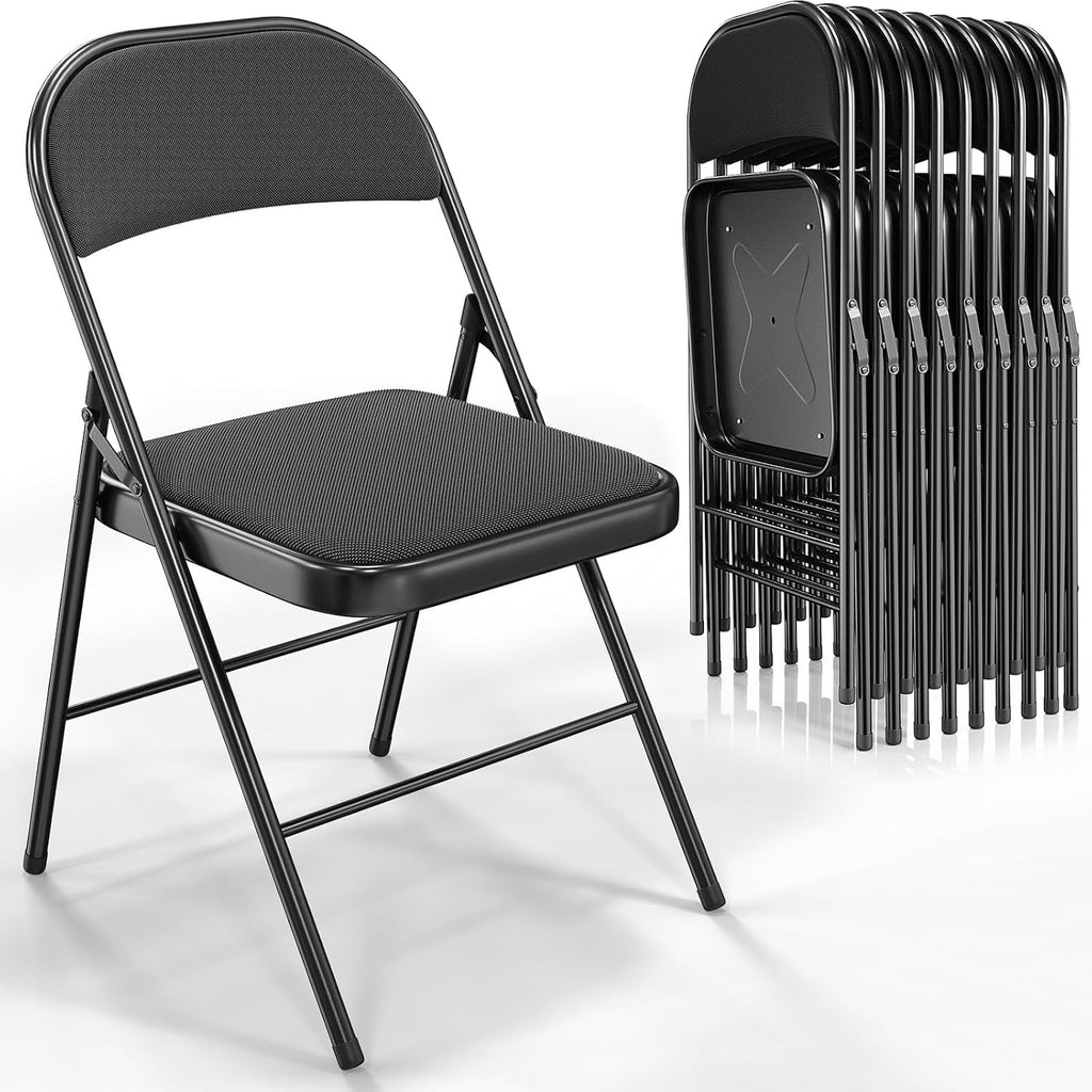 Black Fabric Padded Folding Chairs 10 Pack T728269