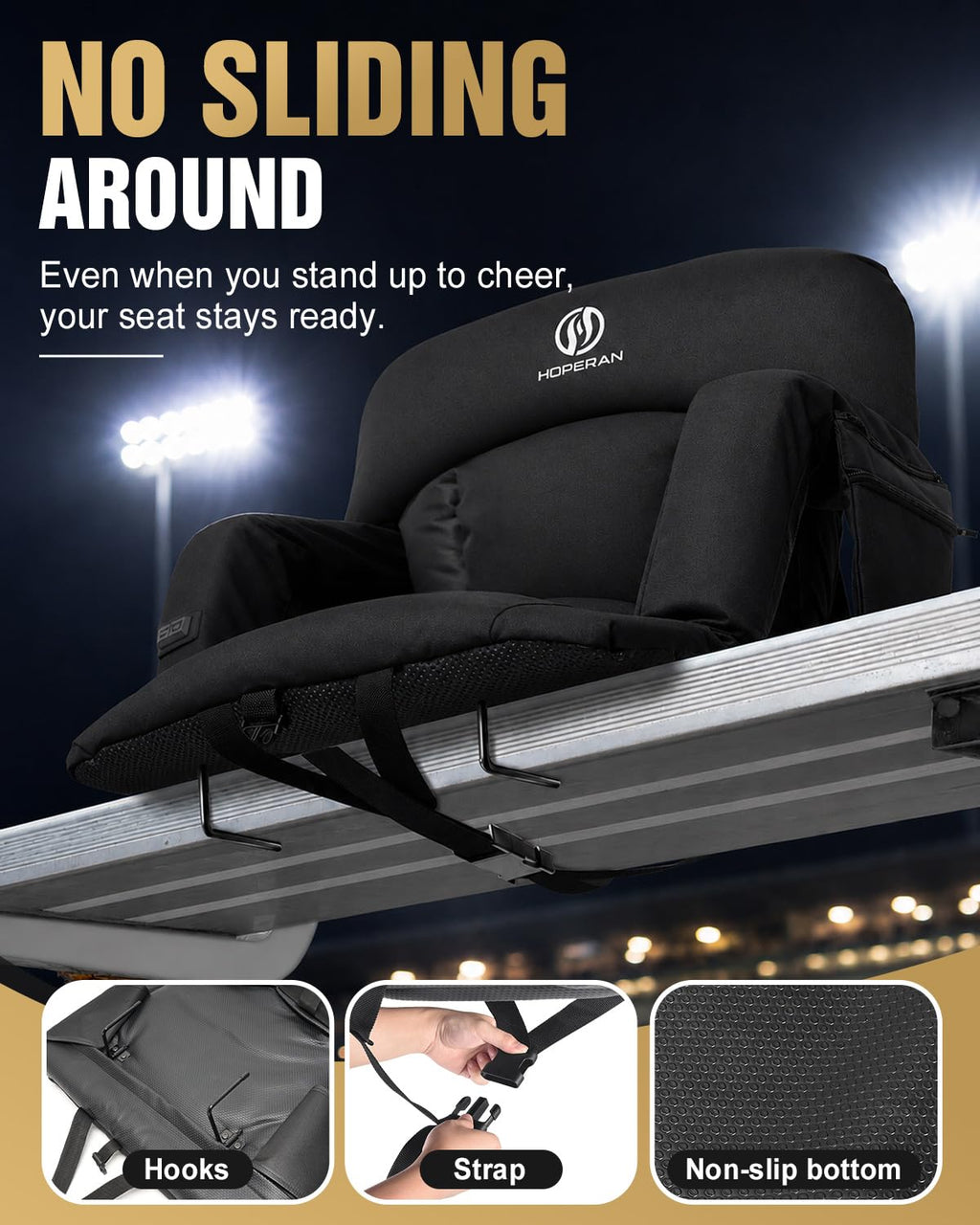 25" Heated Stadium Seats for Bleachers, 4.3" Extra Thick, Black 2PC G652000