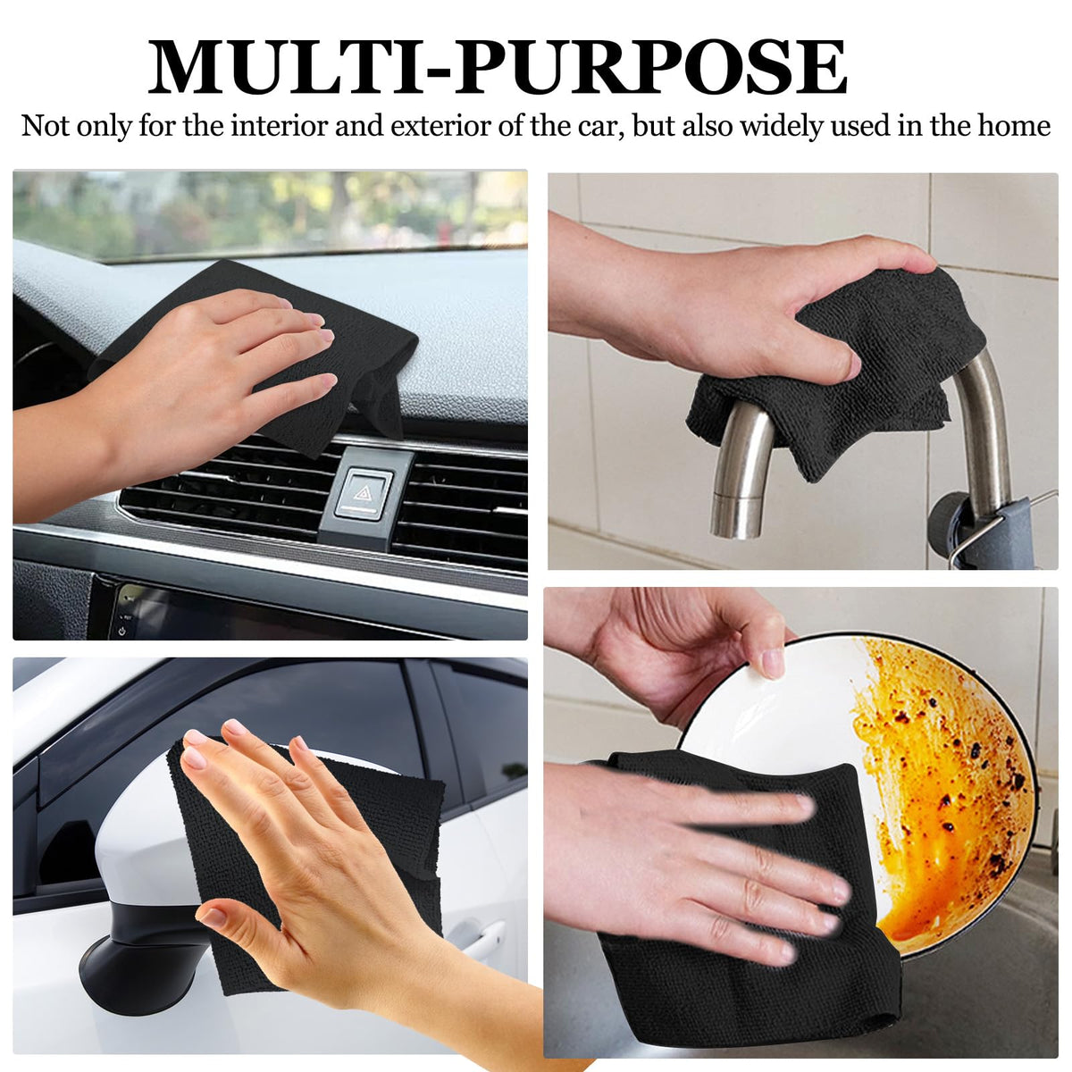 50PCS Microfiber Cleaning Cloth Roll, 10"×10" Black G86736