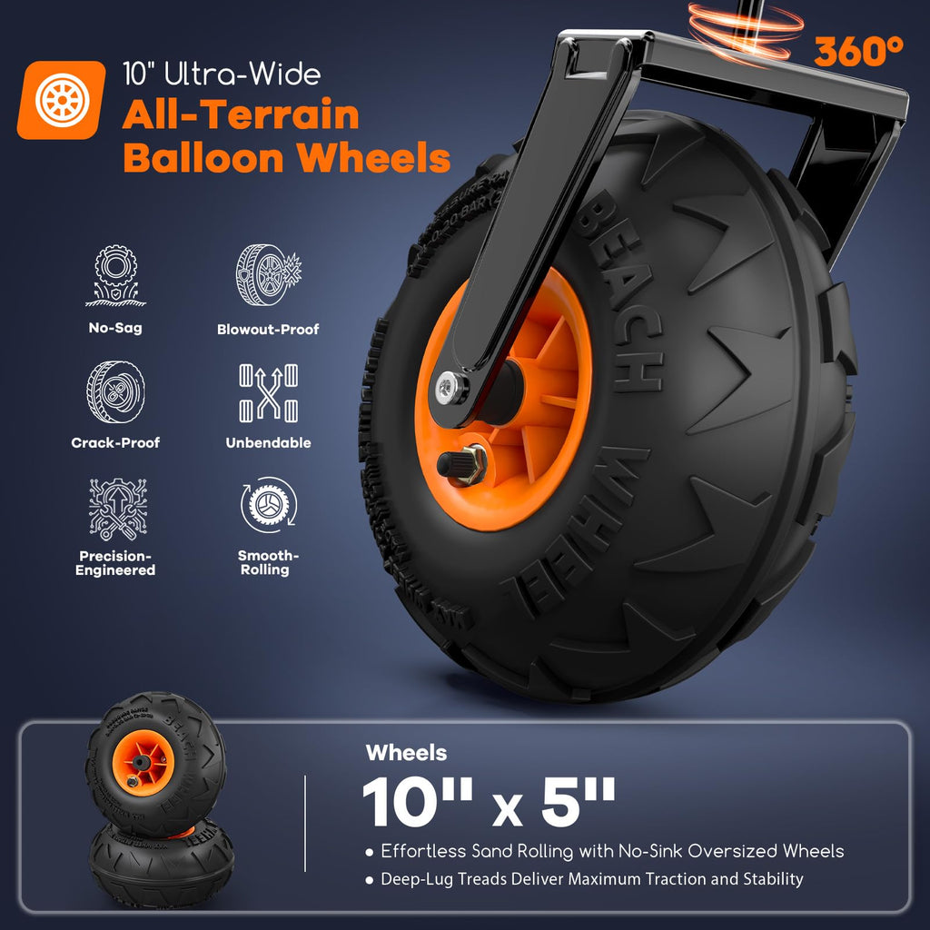 Collapsible Beach Wagon with Balloon Wheels, 560lbs, Black V419904