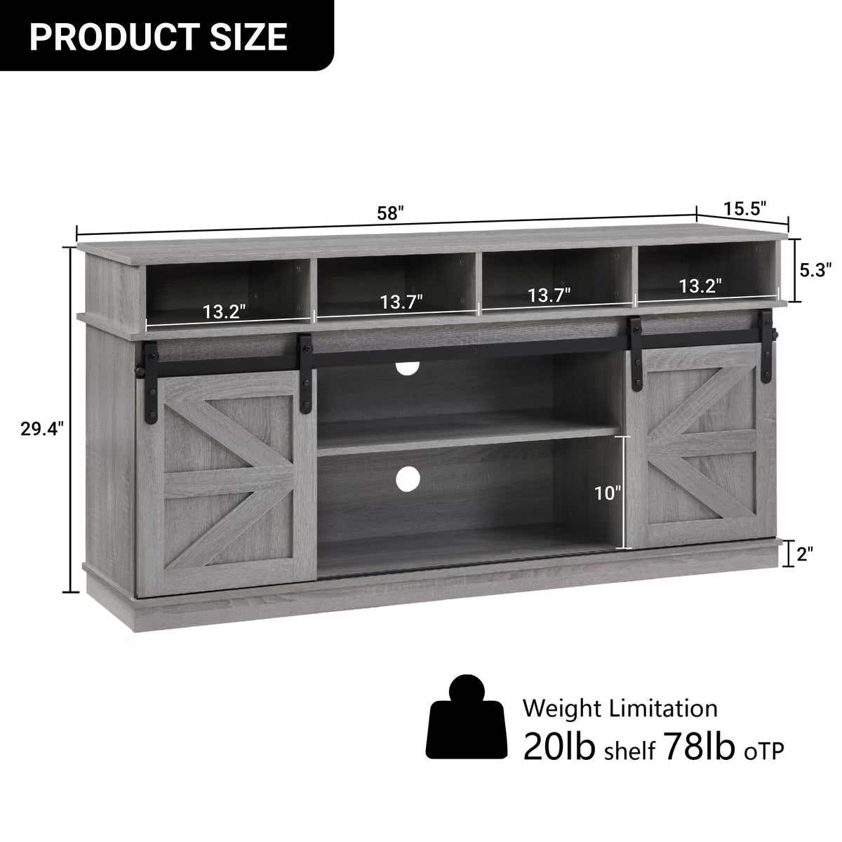 Grey Wood TV Stand with Sliding Barn Door V62138