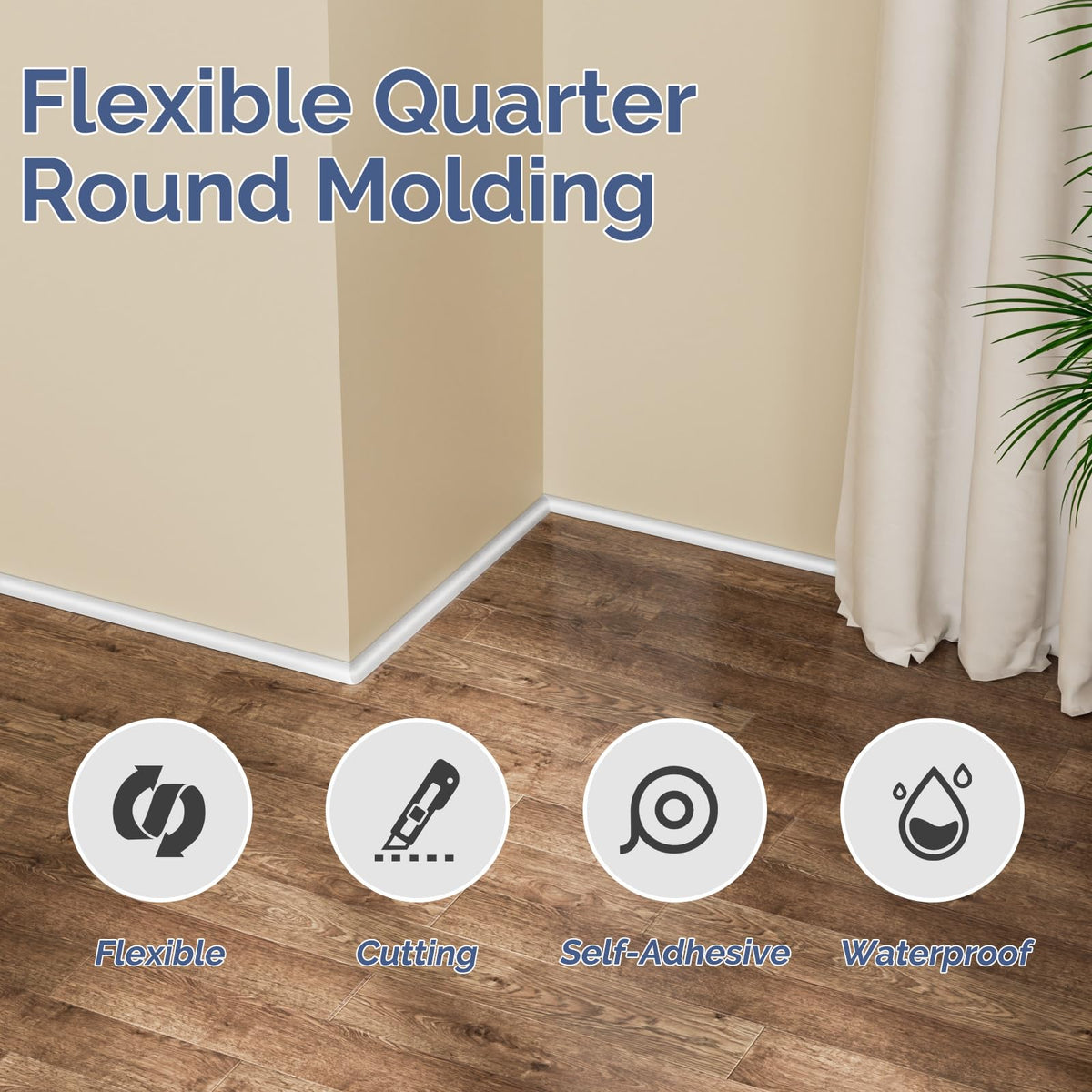 Quarter Round Molding Peel and Stick Baseboard Trim C4995