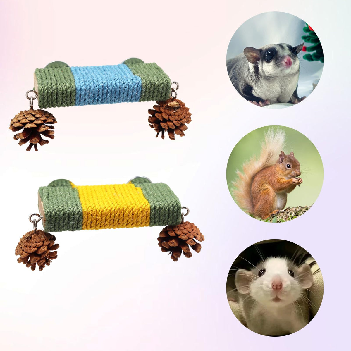 2 Pack Cage Platform with Rope and Pine Cone Decor G536