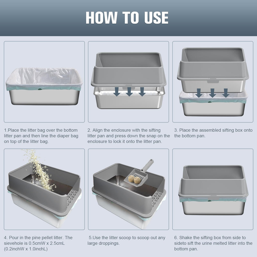 Stainless Steel Sifting Litter Box Q7232