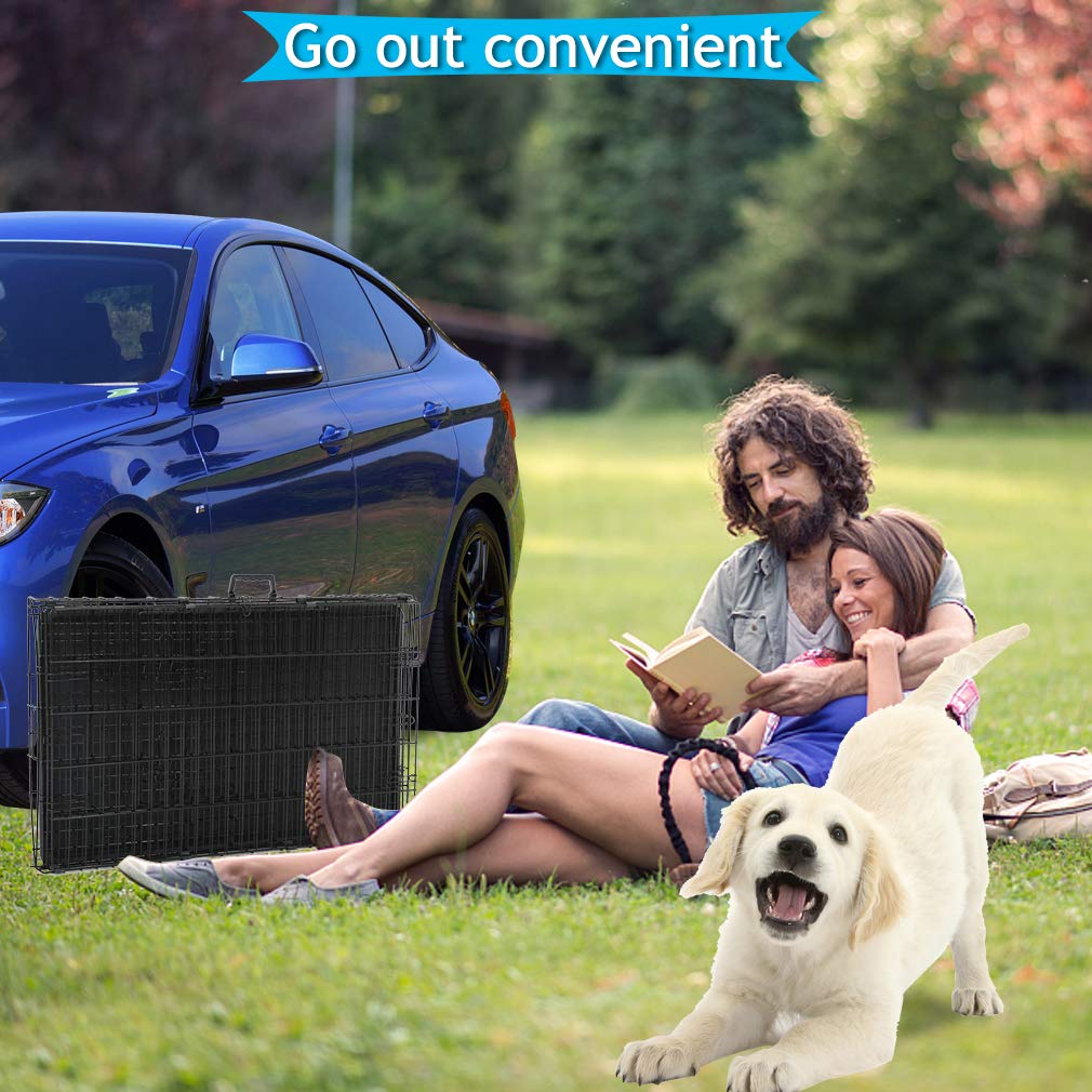Folding Metal Dog Crate with Divider and Tray V5605