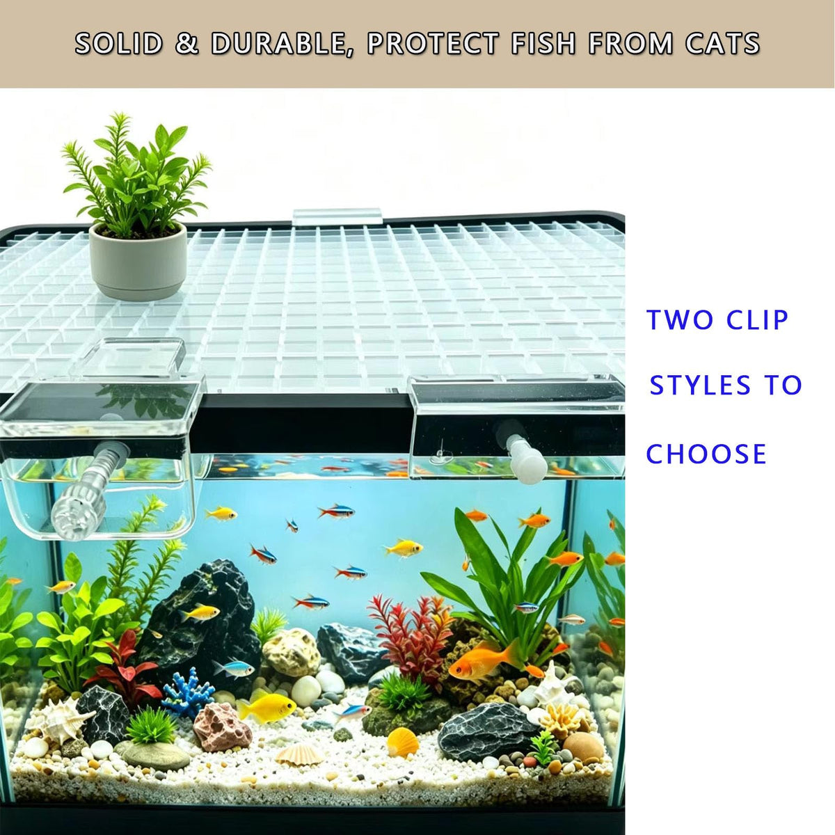 Aquarium Cover Kit 6 Customizable Plastic Grid Lid with Clips Z247926