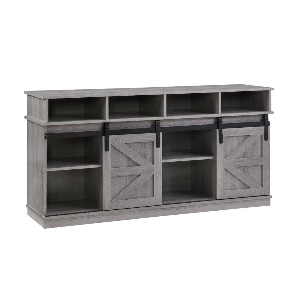 Grey Wood TV Stand with Sliding Barn Door V62138