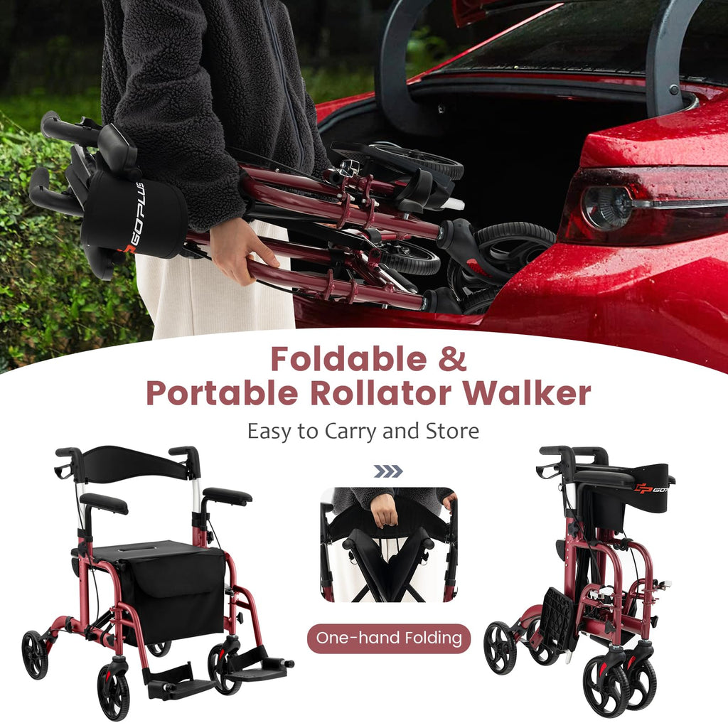 2 in 1 Folding Rollator Walker with Seat A9935