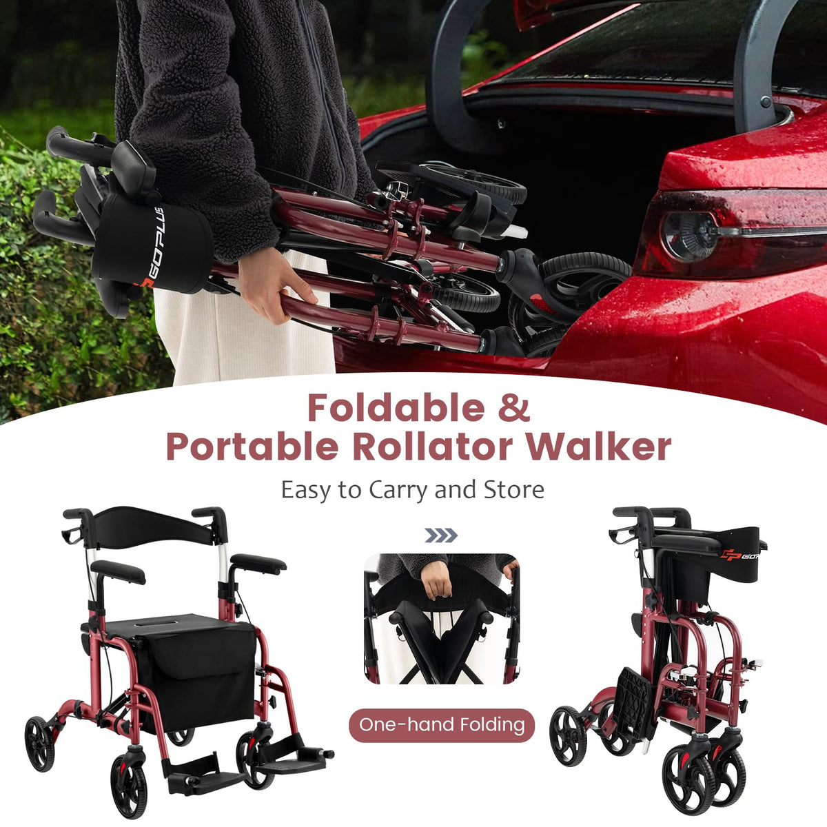 2 in 1 Folding Rollator Walker with Seat A9935