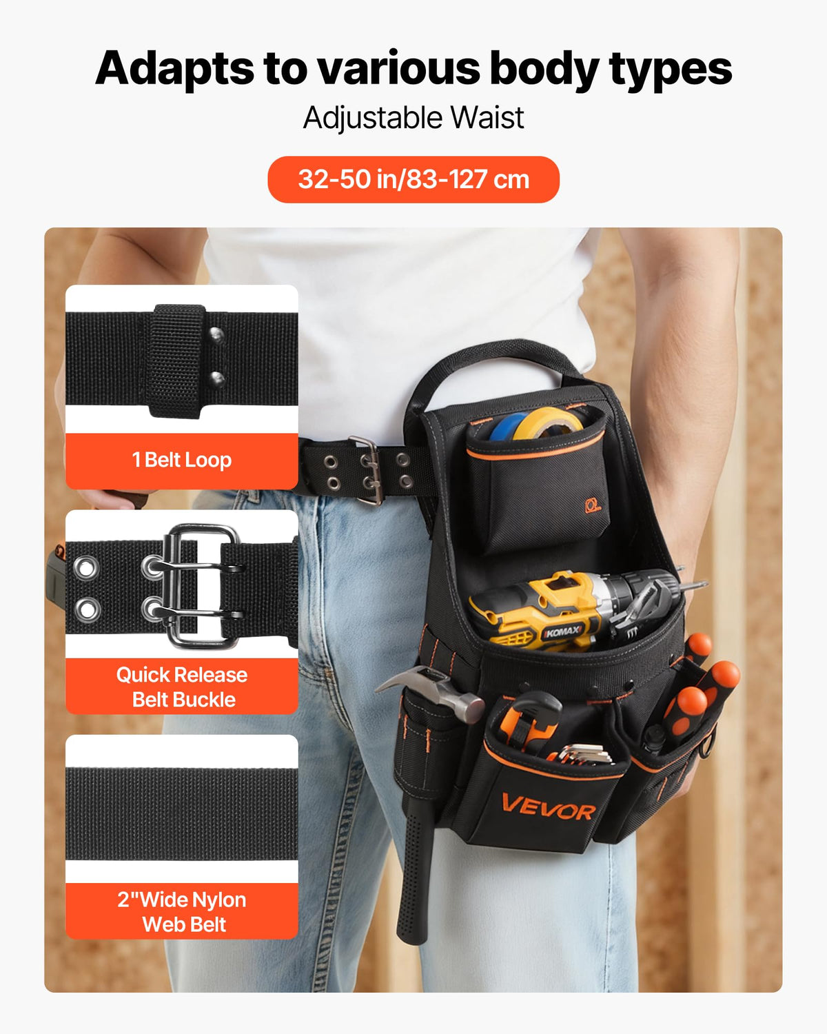 14 Pockets Heavy Duty Adjustable Tool Pouch with Belt P49194