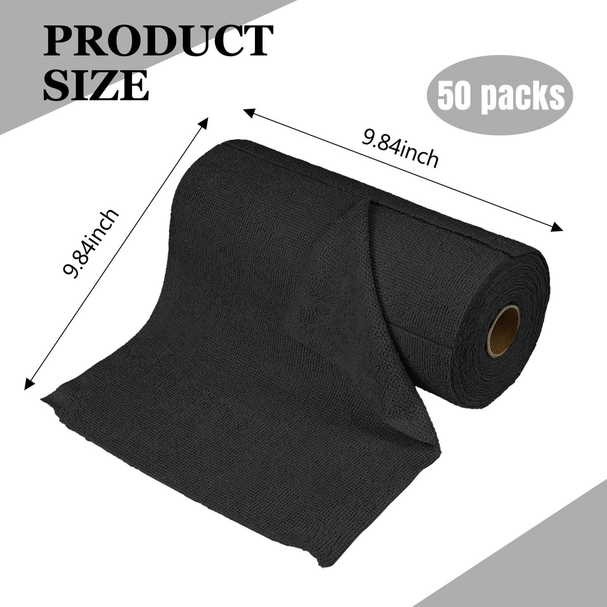 50PCS Microfiber Cleaning Cloth Roll, 10"×10" Black G86736