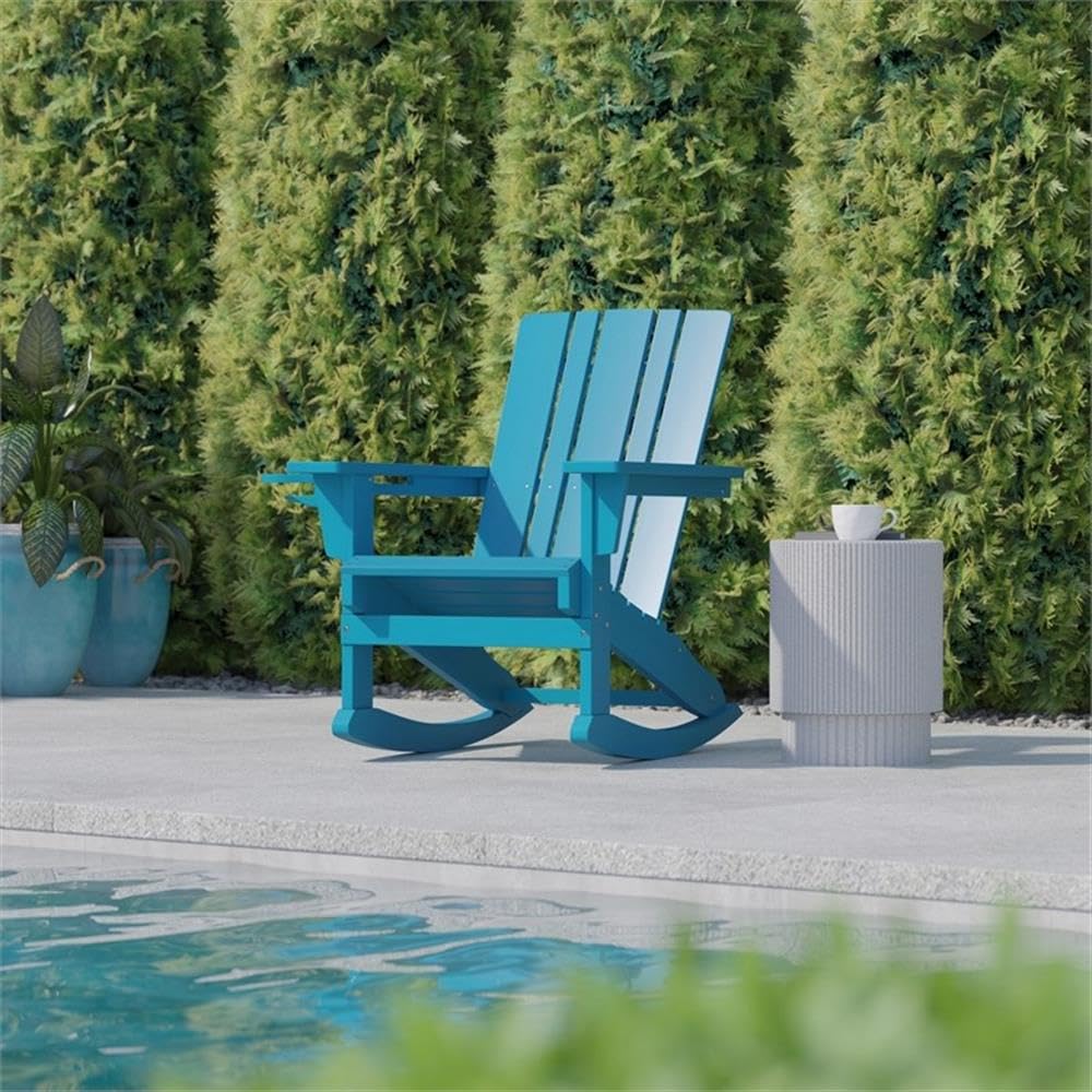 Blue Plastic Adirondack Rocking Chair with Cupholder R773
